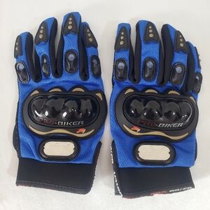 PRO BIKER Carbon Fiber Motorcycle Gloves (Blue, Size L)